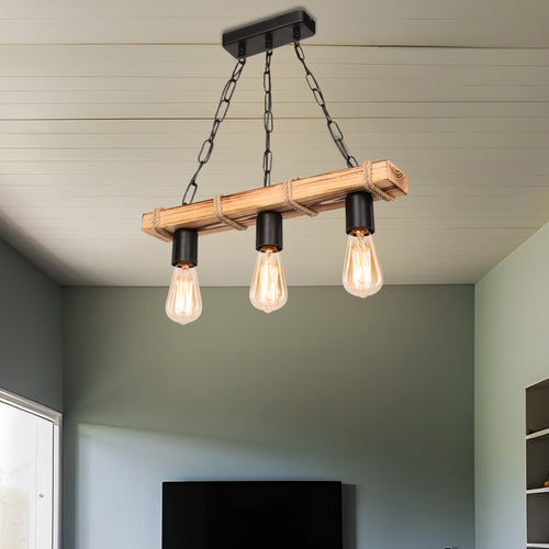 Lampa wisząca Hemel E27 metal lite drewno sznur jutowy czarny / wygląd drewna / kolor juty w różnych rozmiarach [lux.pro] - premiumXL