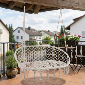 Fotel wiszący Kailua dla 2 osób 135x129x65 cm Kremowobiały [casa.pro]