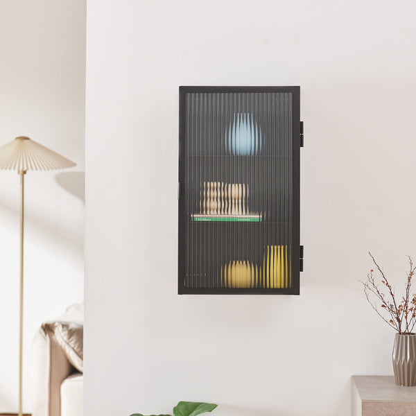 Szafka wisząca Zundert z drzwiami ze szkła żebrowanego 60x35x15 cm stal [en.casa]