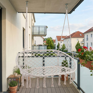 Fotel wiszący Kailua dla 2 osób 135x129x65 cm Kremowobiały [casa.pro]