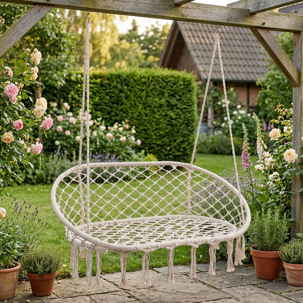 Fotel wiszący Kailua dla 2 osób 135x129x65 cm Kremowobiały [casa.pro]