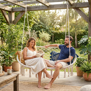 Fotel wiszący Kailua dla 2 osób 135x129x65 cm Kremowobiały [casa.pro]