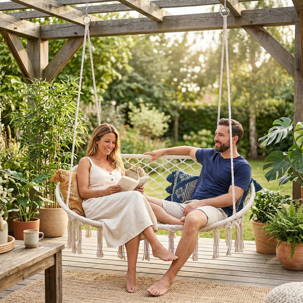 Fotel wiszący Kailua dla 2 osób 135x129x65 cm Kremowobiały [casa.pro]