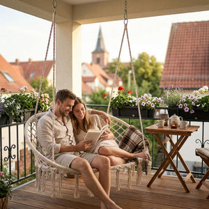 Fotel wiszący Kailua dla 2 osób 135x129x65 cm Kremowobiały [casa.pro]