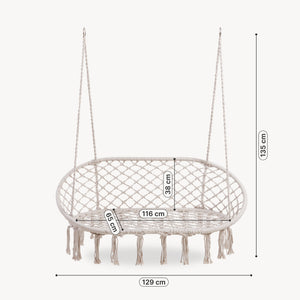Fotel wiszący Kailua dla 2 osób 135x129x65 cm Kremowobiały [casa.pro]