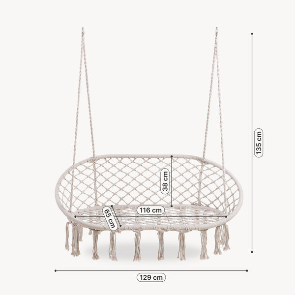 Fotel wiszący Kailua dla 2 osób 135x129x65 cm Kremowobiały [casa.pro]