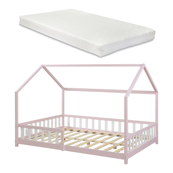 Łóżko domowe Hesel z materacem i barierką ochronną Białe [en.casa]