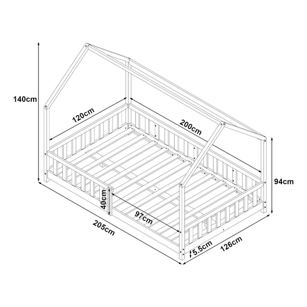 Łóżko domowe Hesel z materacem i barierką ochronną Białe [en.casa]