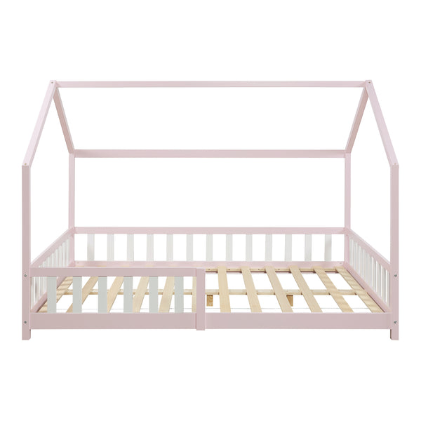 Łóżko domowe Hesel z materacem i zabezpieczeniem przed wypadnięciem białe [en.casa]