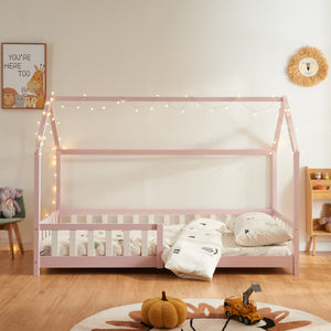 Łóżko domowe Hesel z materacem i zabezpieczeniem przed wypadnięciem białe [en.casa]