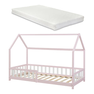 Łóżko domowe Hesel z materacem i zabezpieczeniem przed wypadnięciem białe [en.casa]