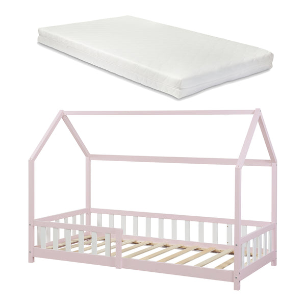 Łóżko domowe Hesel z materacem i zabezpieczeniem przed wypadnięciem białe [en.casa]