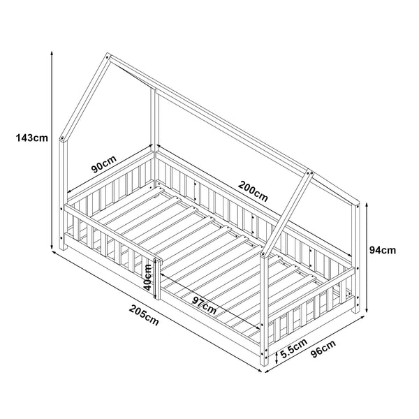 Łóżko domowe Hesel z materacem i zabezpieczeniem przed wypadnięciem białe [en.casa]