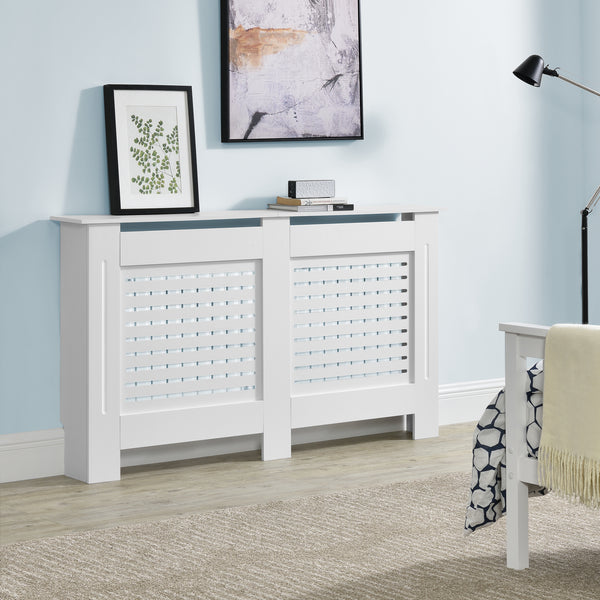 Osłona grzejnika Charleston z półką o wyglądzie listwy biała en.casa