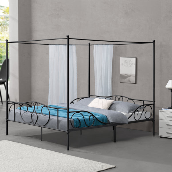 Łóżko z baldachimem Metalowa rama łóżka Finström z listwami w różnych kolorach i rozmiarach kolory i rozmiary en.casa