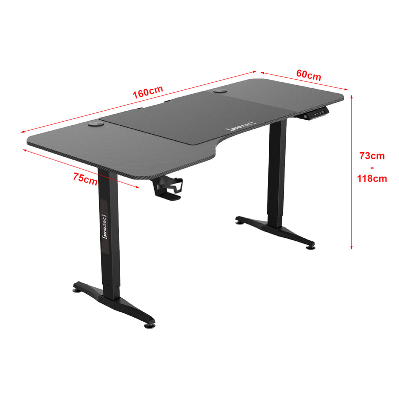 Szkic wymiarowy Stół z regulacją wysokości Oxnard electric 160x75cm w różnych kolorach kolory [pro.tec]