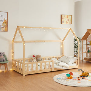 Łóżko domek Hesel z barierką zabezpieczającą [en.casa] - premiumXL