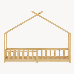 Łóżko domowe Rila w stylu Montessori z barierką zabezpieczającą przed wypadnięciem 90x200 cm [en.casa]