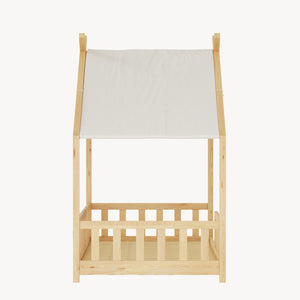 Łóżko domowe Rila w stylu Montessori z materacem i barierką zabezpieczającą przed wypadnięciem 90x200 cm [en.casa]
