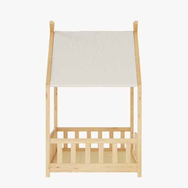 Łóżko domowe Rila w stylu Montessori z materacem i barierką zabezpieczającą przed wypadnięciem 90x200 cm [en.casa]