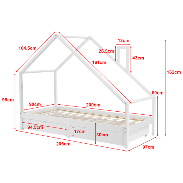 Łóżeczko dziecięce Assling z 2 szufladami i materacem 90x200cm w różnych kolorach [en.casa]