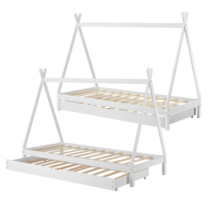 Łóżeczko dziecięce Cree 90x200cm z wysuwanym łóżkiem Drewno naturalne//Białe [en.casa]