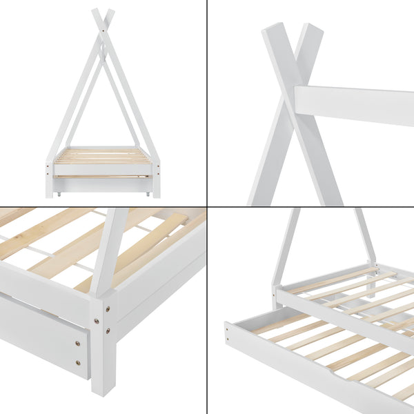 Łóżeczko dziecięce Cree 90x200cm z wysuwanym łóżkiem Drewno naturalne//Białe [en.casa]