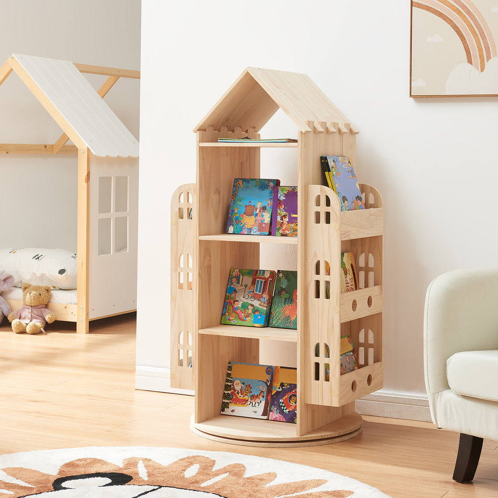 Drehbares Kinderregal Sanköre 122x64x43 cm Kiefernholz Natur [en.casa] - premiumXL