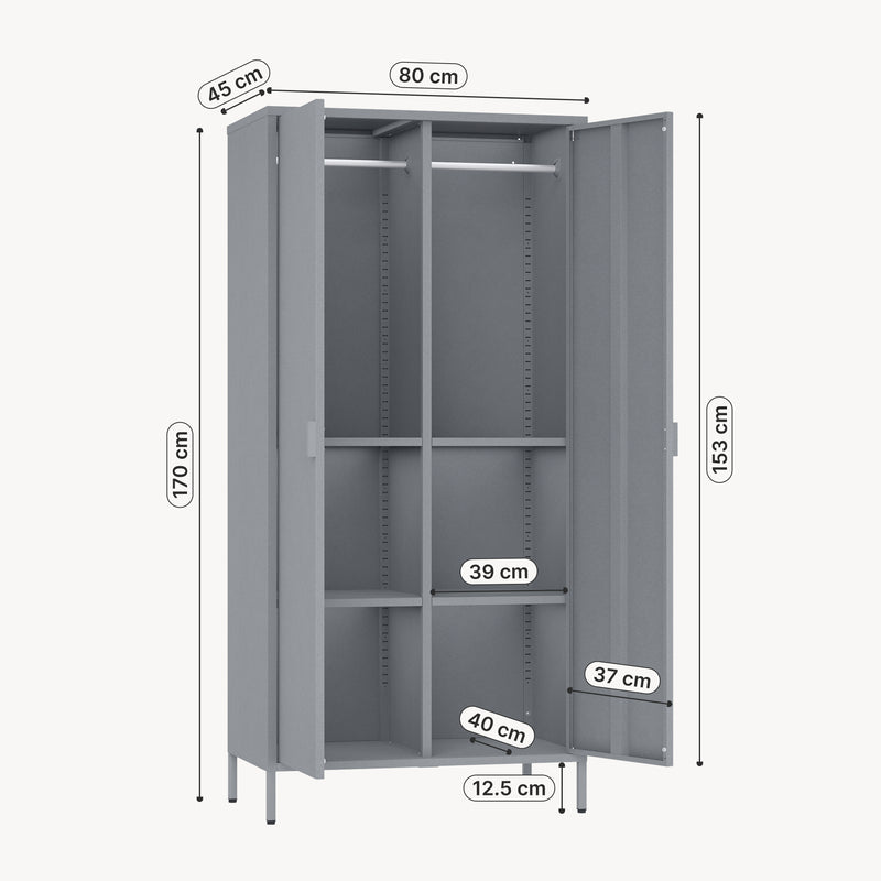 Szkic wymiarowy Szafa Esteli 170x80x45 cm stal [en.casa]