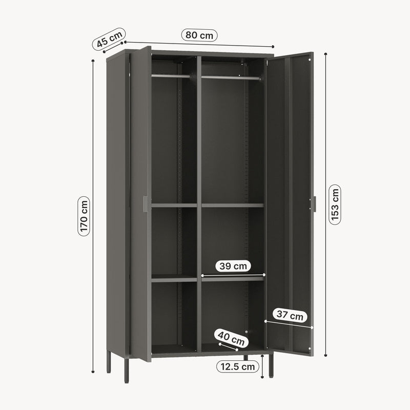 Szkic wymiarowy Szafa Esteli 170x80x45 cm stal [en.casa]