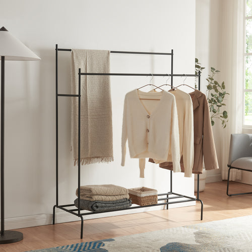 Wieszak na płaszcze Bramming z dwoma wieszakami 147 x 116 x 54 cm czarny [en.casa]