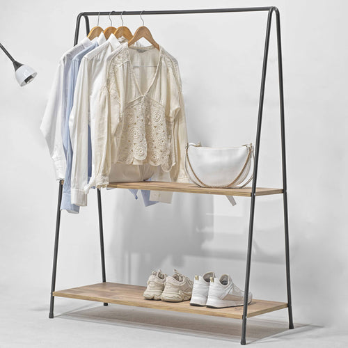 Wieszak na ubrania Bramsnæs z 2 półkami 139 x 100 x 46 cm czarny / orzechowy [en.casa]