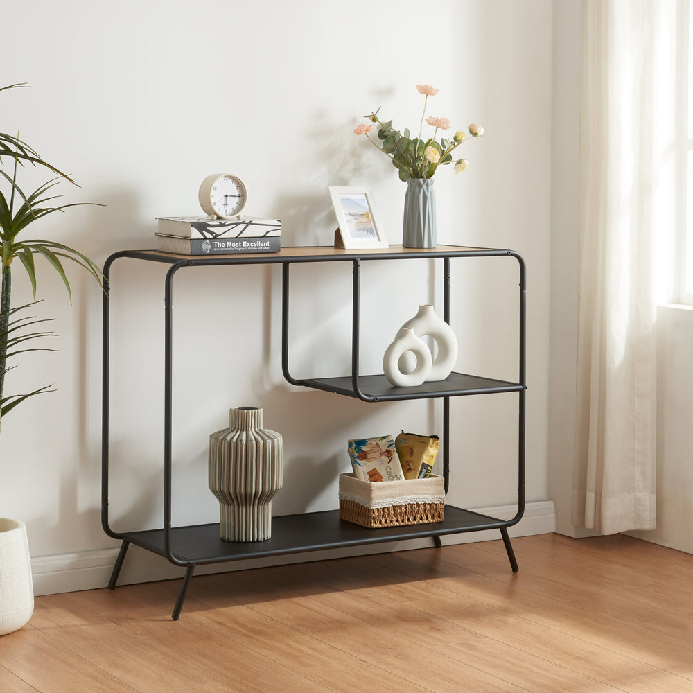 Konsolentisch Krødsherad 83x102x36cm Schwarz/Eiche [en.casa] - premiumXL