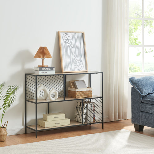 Konsolentisch Övertorneå 100x30x75 cm Schwarz/Eiche [en.casa] - premiumXL