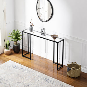Konsolowy stół Ouby z szklaną płytą 120x25x73 cm Czarny [en.casa]