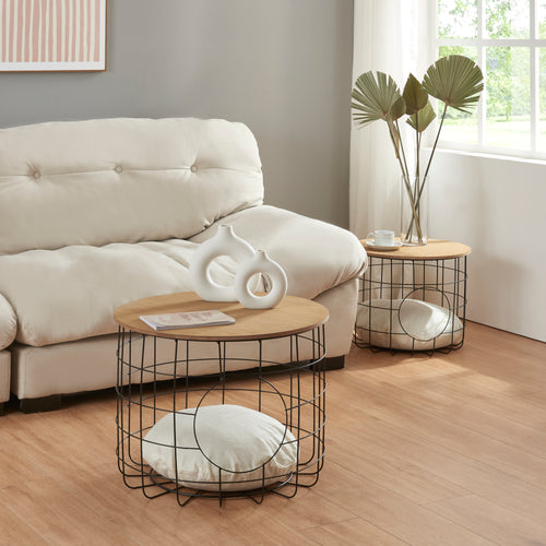 Wiklinowy stolik Haapajärvi w zestawie 2 sztuk z jaskinią dla kota [en.casa]