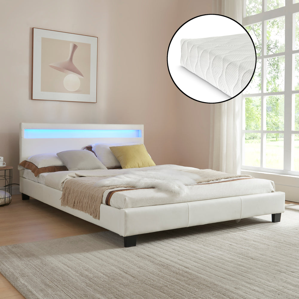 Łóżko tapicerowane Paris LED RGB oświetlenie materac z pianki zimnej w różnych wariantach Corium - premiumXL