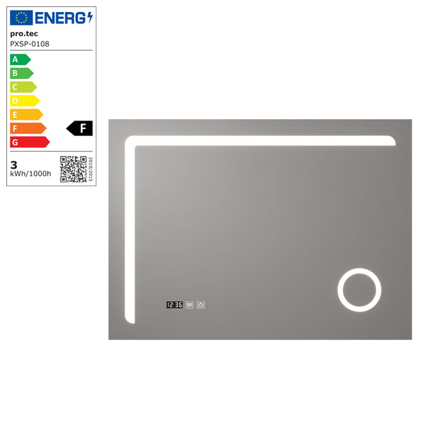 Lustro łazienkowe LED Chambave w kolorze srebrnym w różnych rozmiarach. rozmiary [pro.tec]