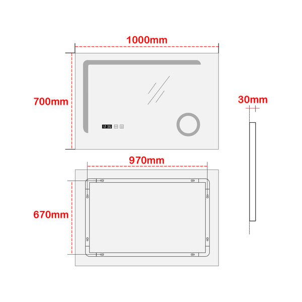 Lustro łazienkowe LED Chambave w kolorze srebrnym w różnych rozmiarach. rozmiary [pro.tec]