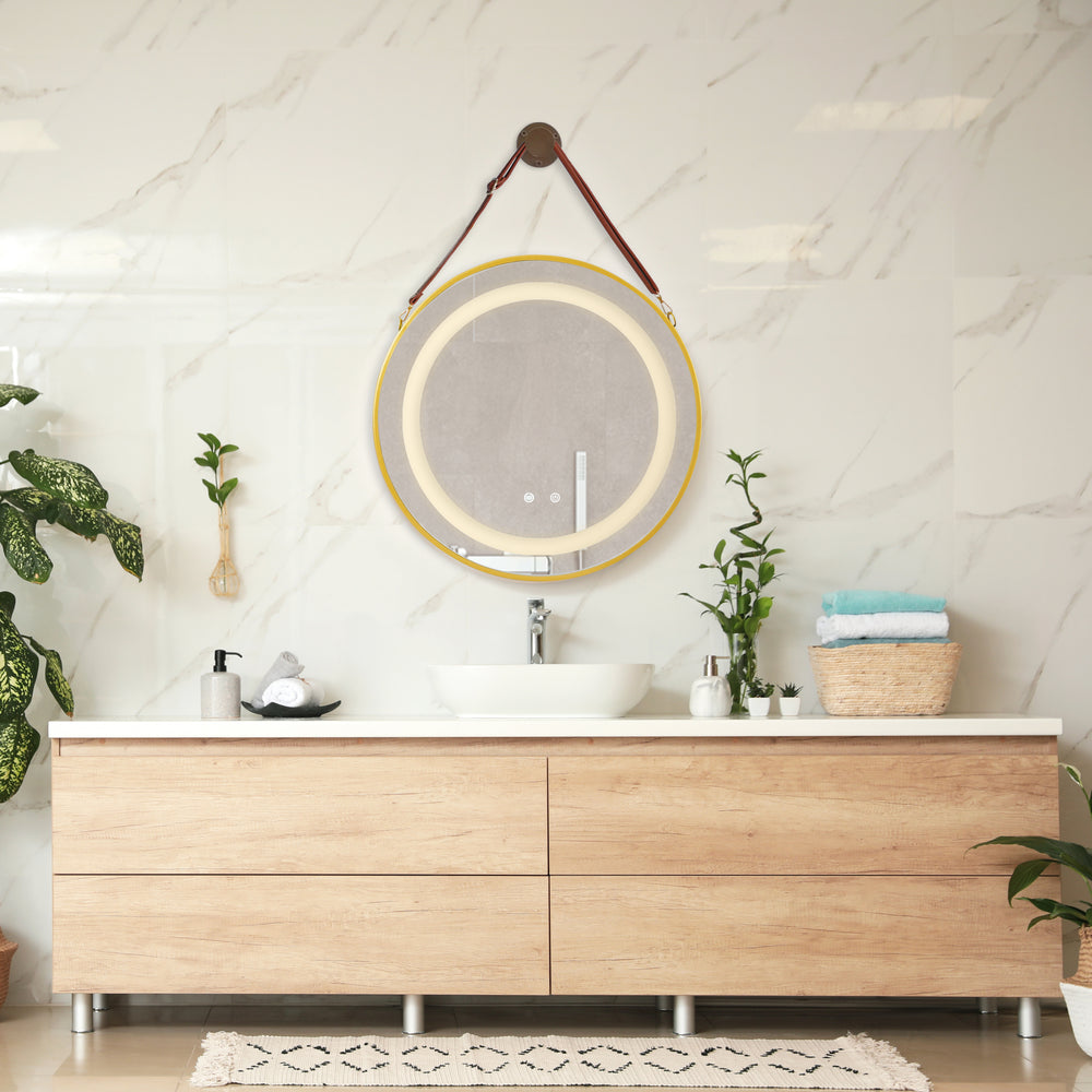 LED - Badspiegel Picerno mit Aufhängung Gold in versch. Größen [pro.tec] - premiumXL