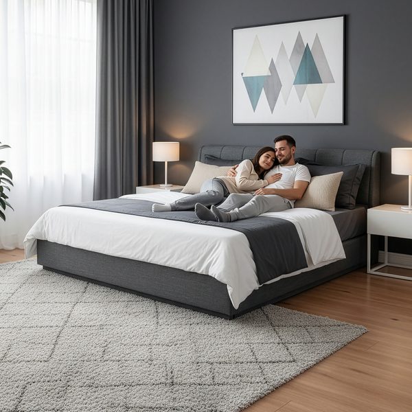 Łóżko tapicerowane LED Tröstiar z materacem [en.casa]