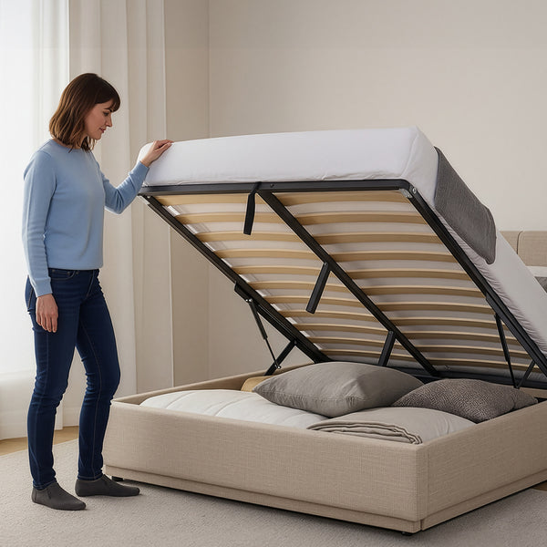 Łóżko tapicerowane LED Tröstiar z materacem [en.casa]