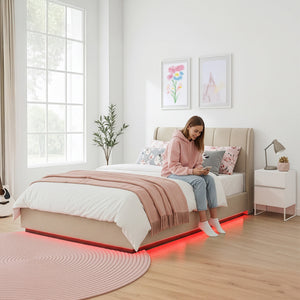 Łóżko tapicerowane LED Tröstiar z materacem [en.casa]