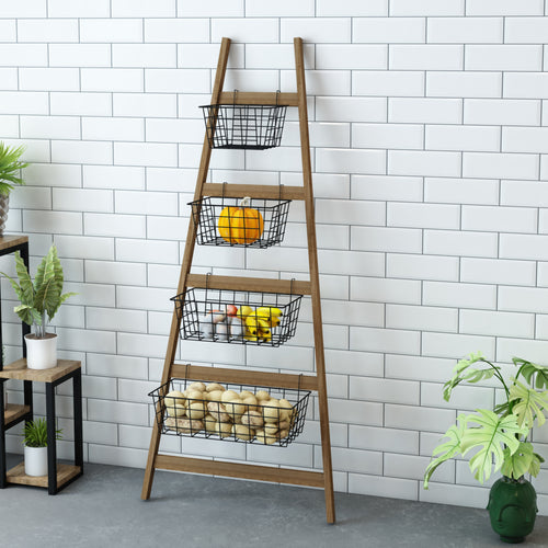 Półka drabinkowa Sejlflod z 4 metalowymi koszami [en.casa]