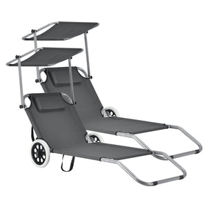 2er - Set Sonnenliege Falun mit Dach und Rollen Anthrazitgrau casa.pro - premiumXL