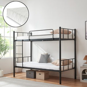 Berimma metalowe łóżko piętrowe z 2 materacami 90x200 cm czarne [en.casa]