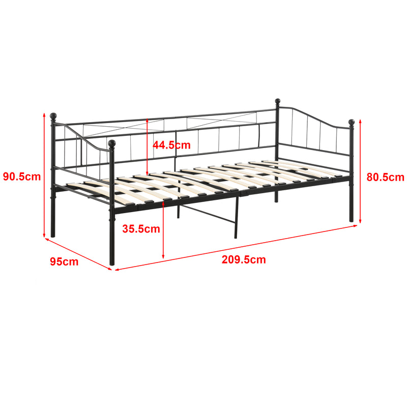 Szkic wymiarowy Łóżko dzienne Arjeplog 90x200cm z materacem w różnych kolorach kolory en.casa