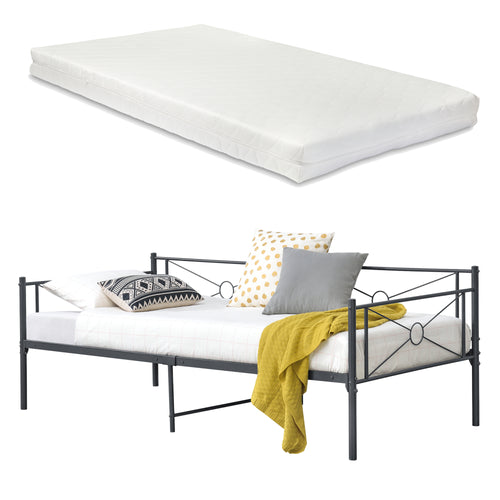 Łóżko metalowe Alvesta 90x200 cm z materacem z pianki zimnej, różne kolory en.casa