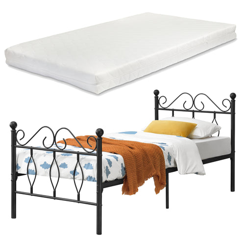 Łóżko metalowe Apolda z materacem z pianki zimnej w różnych rozmiarach Czarny en.casa