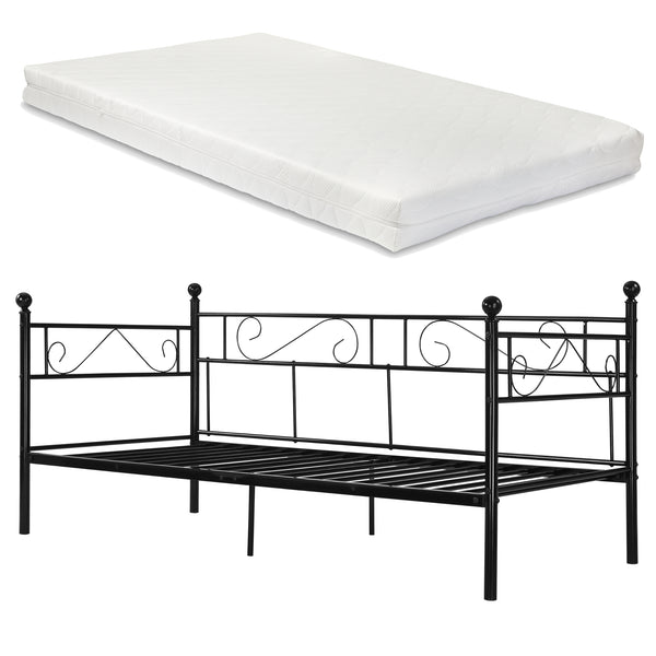 Łóżko metalowe Granada z materacem 90x200 cm stalowe [en.casa]